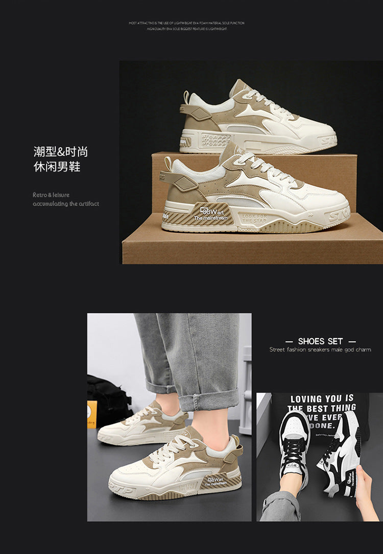 Herren Sneaker Herbst 2023 – Bequeme Plattform-Schuhe | Trendige weiße Schnürsneaker – Vulcanisierte Freizeitschuhe