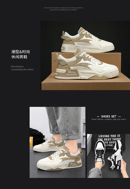 Herren Sneaker Herbst 2023 – Bequeme Plattform-Schuhe | Trendige weiße Schnürsneaker – Vulcanisierte Freizeitschuhe