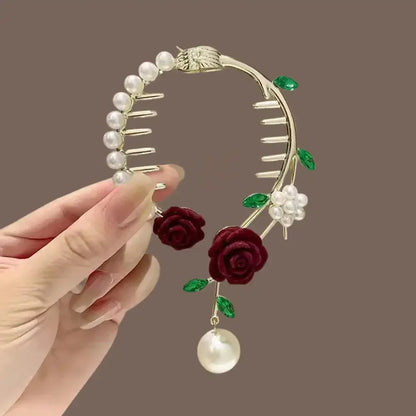Elegante Haarkralle mit Blumen-Quaste – Schmetterling, Strass & Perlen – Haarclip für Damen | Dutt- & Zopfhalter Accessoire