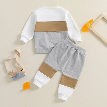 Herbst-Set für Kleinkind-Jungen (0–3 Jahre) – 2-teilig: Farbkontrast-Sweatshirt & Hose mit Gummibund – von Lioraitiin