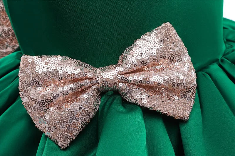 Elegantes Weihnachtskleid für Mädchen – Rückenfreies Prinzessinnenkleid mit Schleife – Festliches Ballkleid für Gala, Geburtstag & Hochzeit (Grün)