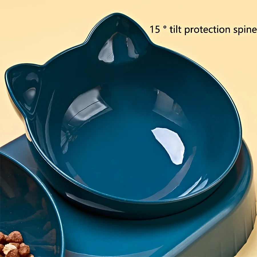 3-in-1 Katzennapf mit Wasserspender – Neigbares Design mit Ohrenform für Futter, Wasser und Nackenschutz