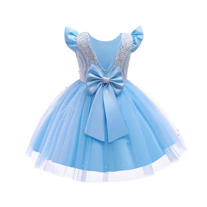Elegantes Weihnachtskleid für Mädchen – Rückenfreies Prinzessinnenkleid mit Schleife – Festliches Ballkleid für Gala, Geburtstag & Hochzeit (Grün)