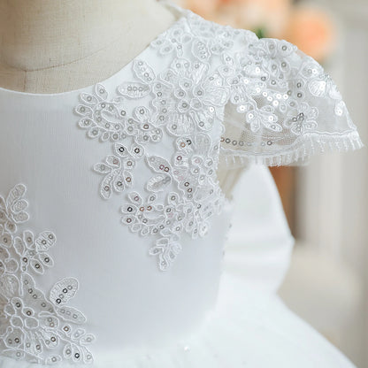 Vintage Prinzessinnenkleid mit Spitze & Stickerei – Luxuriöses Partykleid für Mädchen mit Rüschen & Goldakzenten (1–5 Jahre)