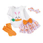 My First Easter” Baby-Mädchen-Outfit – 4-teilig: Hasen-Body, Karotten-Shorts, Socken & Haarband – von Prowow