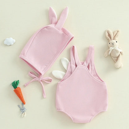 Neugeborenen Oster-Outfit – Baby Body mit Hasenstickerei & passender Mütze – 2-teiliges Set für Jungen & Mädchen