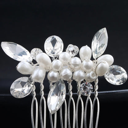 Silberner Haarkamm mit Perlen & Strass – Handgefertigtes elegantes Haarschmuck-Accessoire für Damen & Bräute