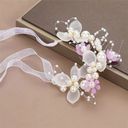 Frühlingshafte Boho Blumenkrone mit Perlen für Mädchen – Hochzeit Haarschmuck & Blumen-Haarreif | Kinder Geschenk