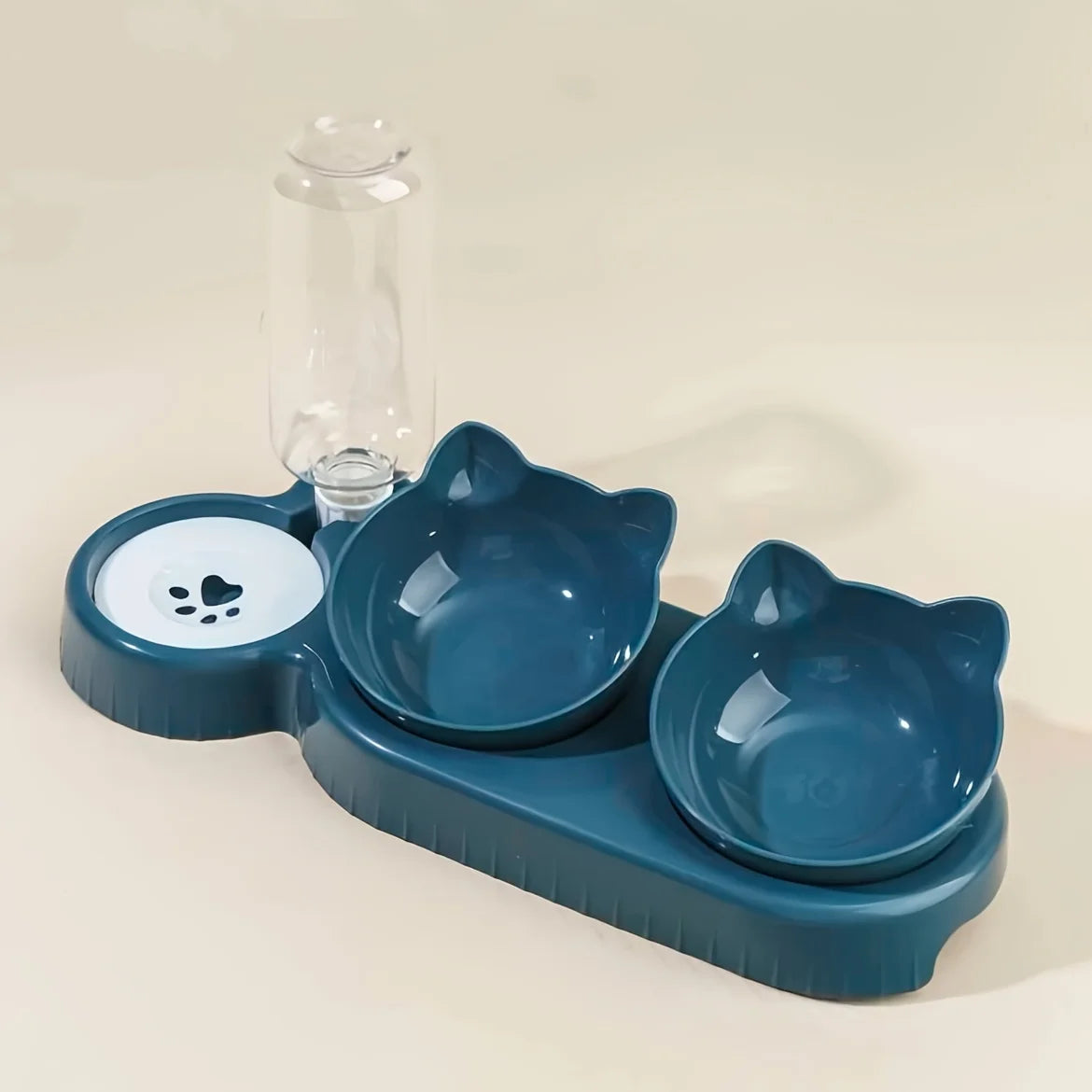 3-in-1 Katzennapf mit Wasserspender – Neigbares Design mit Ohrenform für Futter, Wasser und Nackenschutz