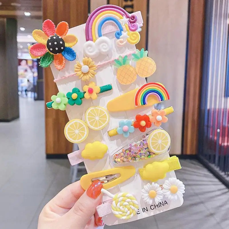 14-teiliges Haarspangen-Set für Babys – Blumen & Früchte Cartoon-Design – Haarklammern für kleine Mädchen (1–3 Jahre)