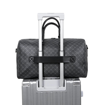 Herren Reisetasche – Schwarze PU-Ledertasche mit großem Fassungsvermögen und geometrischem Muster – Schultertasche für Business & Reisen