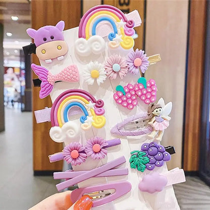 14-teiliges Haarspangen-Set für Babys – Blumen & Früchte Cartoon-Design – Haarklammern für kleine Mädchen (1–3 Jahre)