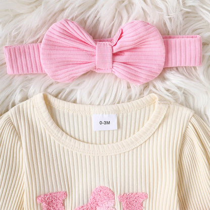 Herbst-Outfit für Baby-Mädchen (0–18 Monate) – 3-teilig: Langarm-Body mit Stickschrift, Schlaghose & Haarband – von Pudcoco