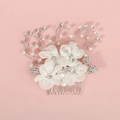 Silberner Haarkamm mit Perlen & Strass – Handgefertigtes elegantes Haarschmuck-Accessoire für Damen & Bräute