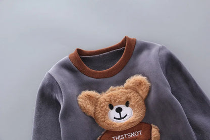 Warmer 3-teiliges Winter-Set für Babys – Kapuzenjacke mit Bärenmotiv, Weste & Hose – Baumwoll-Fleece für Jungen & Mädchen (1–3 Jahre)