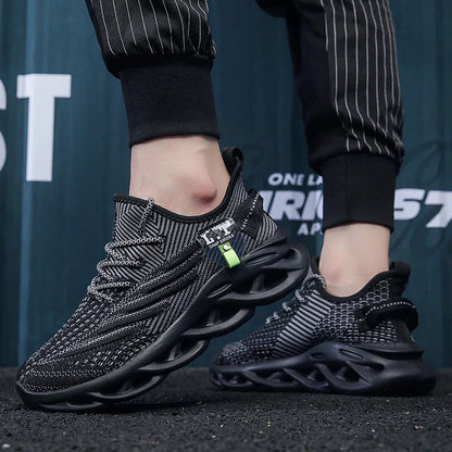 YRZL Herren Sportsneaker – Atmungsaktive Mesh-Jogging Schuhe | Leichte Outdoor-Laufschuhe in Schwarz mit Stoßdämpfung