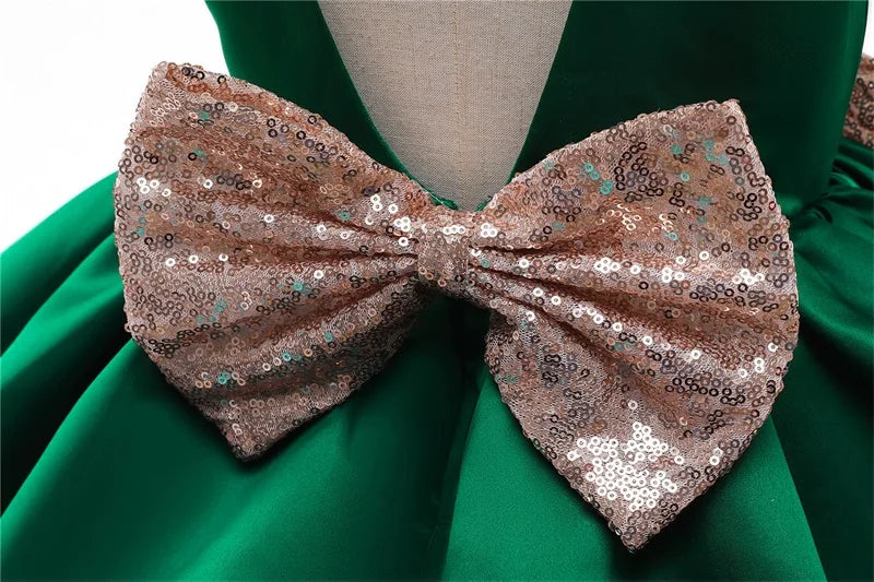 Elegantes Weihnachtskleid für Mädchen – Rückenfreies Prinzessinnenkleid mit Schleife – Festliches Ballkleid für Gala, Geburtstag & Hochzeit (Grün)