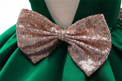 Elegantes Weihnachtskleid für Mädchen – Rückenfreies Prinzessinnenkleid mit Schleife – Festliches Ballkleid für Gala, Geburtstag & Hochzeit (Grün)