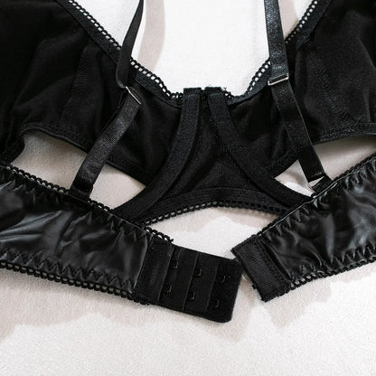 SINGREINY Sexy Leder-Unterwäsche-Set für Damen – Strapless BH & Slip aus Kunstleder, Dessous mit Cut-Out-Design