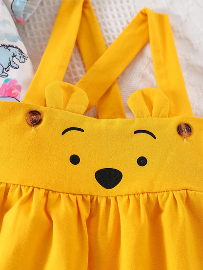 Sommer Baby Mädchen 2-teiliges Set – Kurzarm-T-Shirt mit niedlichem Tierdruck + Trägerrock – Baumwoll-Outfit für Kleinkinder (3–24 Monate)