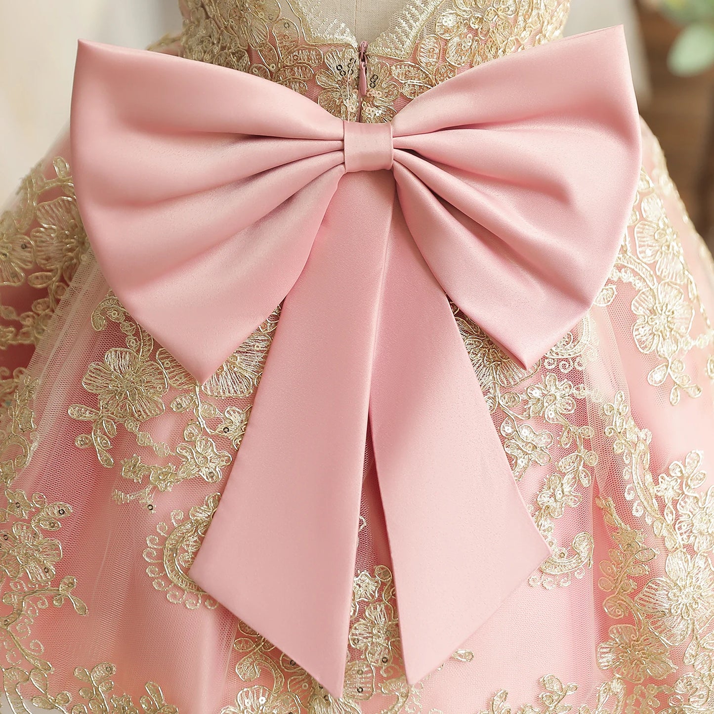 Vintage Prinzessinnenkleid mit Spitze & Stickerei – Luxuriöses Partykleid für Mädchen mit Rüschen & Goldakzenten (1–5 Jahre)