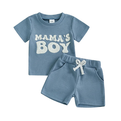 Sommer Baby Jungen 2-teiliges Outfit – T-Shirt mit Stickerei + Einfarbige Waffel-Shorts | Luftiges Freizeitset für Kleinkinder 6–36 Monate