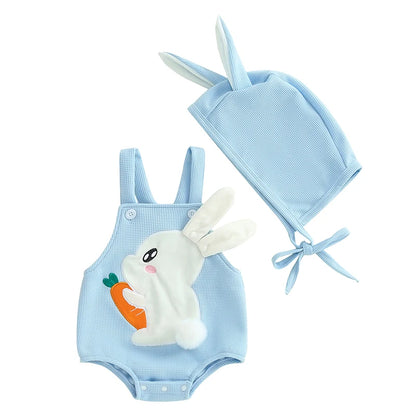 Neugeborenen Oster-Outfit – Baby Body mit Hasenstickerei & passender Mütze – 2-teiliges Set für Jungen & Mädchen