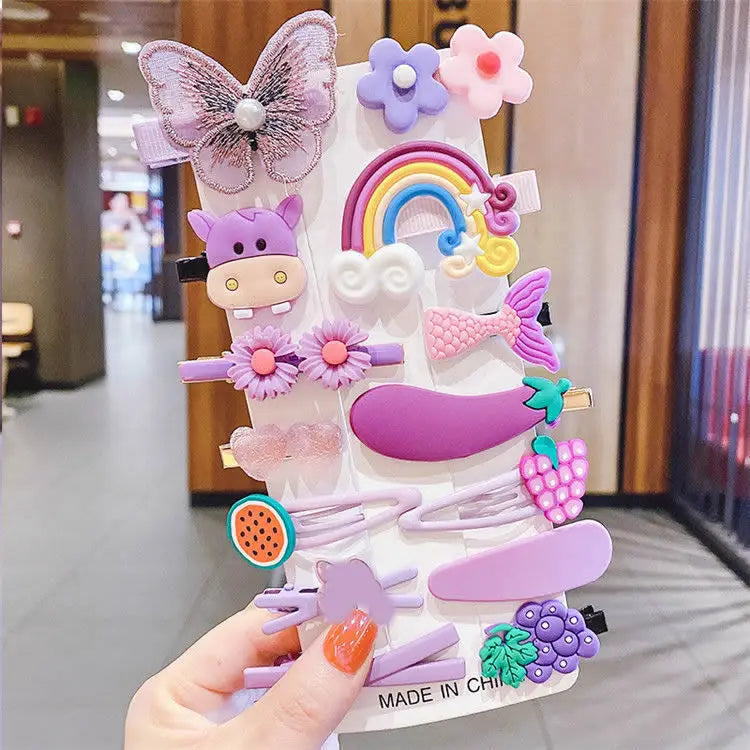 14-teiliges Haarspangen-Set für Babys – Blumen & Früchte Cartoon-Design – Haarklammern für kleine Mädchen (1–3 Jahre)