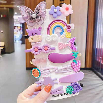 14-teiliges Haarspangen-Set für Babys – Blumen & Früchte Cartoon-Design – Haarklammern für kleine Mädchen (1–3 Jahre)