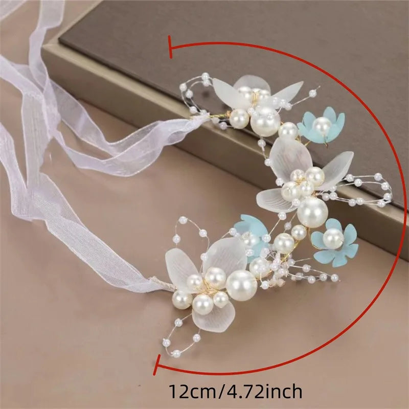Frühlingshafte Boho Blumenkrone mit Perlen für Mädchen – Hochzeit Haarschmuck & Blumen-Haarreif | Kinder Geschenk