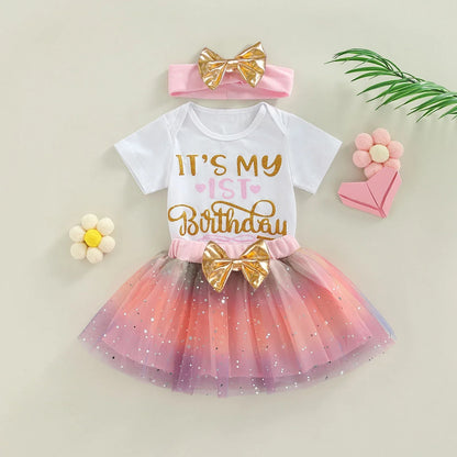 Geburtstags-Outfit für Baby-Mädchen – 3-teilig: Body „1 Jahr“, Tutu-Rock & Haarband – Festliches Set für den 1. Geburtstag