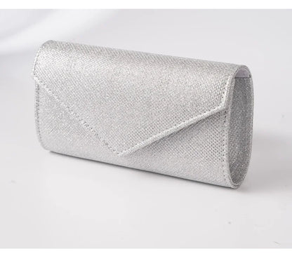 Damen Glitzer Clutch – Envelope-Abendtasche mit Kette in Silber – Elegante Mini-Handtasche für Hochzeit & Party