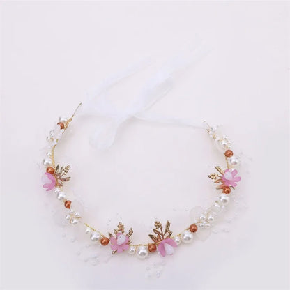 Frühlingshafte Boho Blumenkrone mit Perlen für Mädchen – Hochzeit Haarschmuck & Blumen-Haarreif | Kinder Geschenk