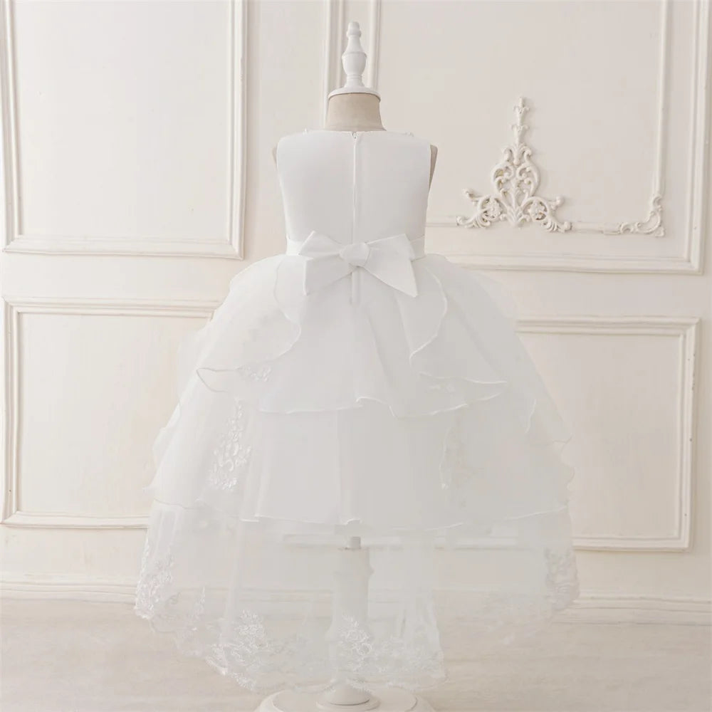 Prinzessinnenkleid für Mädchen mit Tüll & Stickerei – Rosa Partykleid mit Schleife & Schleppe – Für Geburtstag, Show & festliche Anlässe