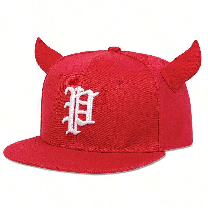 Fashion Hip Hop Baseball Cap mit “P”-Stickerei – Verstellbare Snapback-Cap mit Hörnern für Herren – Streetwear Stil