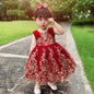 Sommerliches Prinzessinnenkleid für Mädchen – Ärmellos mit Rückenschleife & Pailletten – Festliches Kleid für Hochzeit, Party & Geburtstag