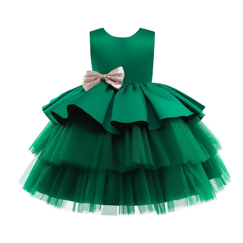 Elegantes Weihnachtskleid für Mädchen – Rückenfreies Prinzessinnenkleid mit Schleife – Festliches Ballkleid für Gala, Geburtstag & Hochzeit (Grün)