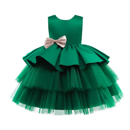 Elegantes Weihnachtskleid für Mädchen – Rückenfreies Prinzessinnenkleid mit Schleife – Festliches Ballkleid für Gala, Geburtstag & Hochzeit (Grün)