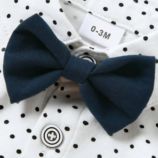 Baby Jungen Gentleman Set – Elegantes Polka-Dot Outfit mit Body, Hose, Weste & Fliege | Perfekt für Geburtstag, Taufe & festliche Anlässe