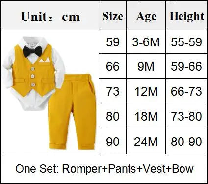 👔 Frühlings-Westenanzug für Jungen – Gentleman-Set mit Langarm-Body, Weste, Hose & Fliege (3–24 Monate)