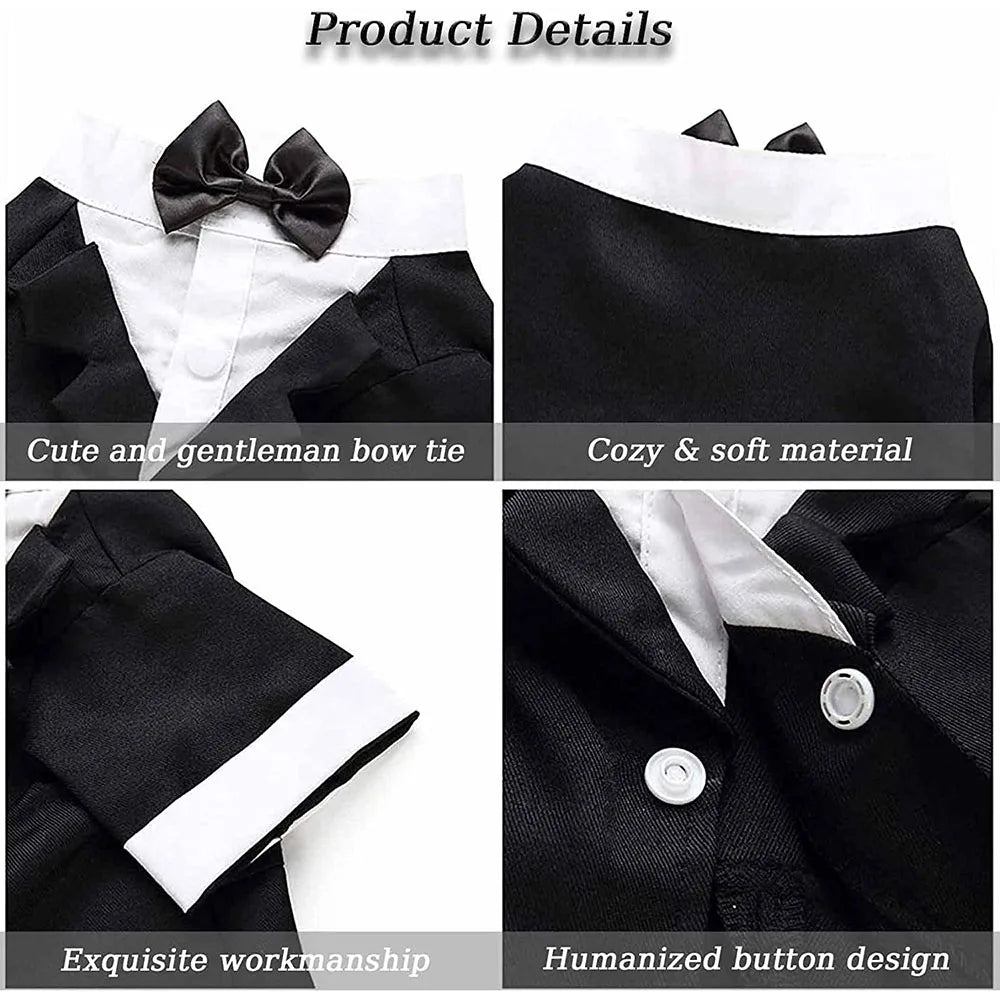 Eleganter Hunde-Smoking – Hochzeitsanzug für Hunde mit Fliege & Hemd – Festliches Outfit für Hunde & Katzen