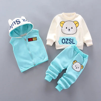 Warmer 3-teiliges Winter-Set für Babys – Kapuzenjacke mit Bärenmotiv, Weste & Hose – Baumwoll-Fleece für Jungen & Mädchen (1–3 Jahre)