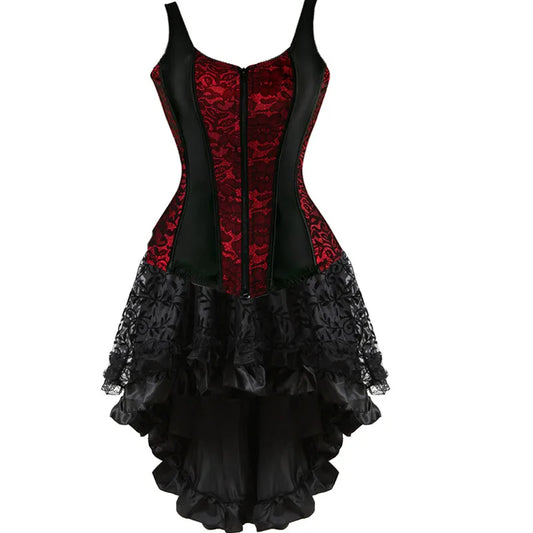 Sexy Korsettkleid mit Reißverschluss & Trägern – Gothic Vintage Overbust Corsage mit Blumendruck