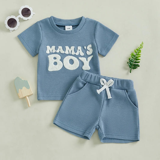Sommer Baby Jungen 2-teiliges Outfit – T-Shirt mit Stickerei + Einfarbige Waffel-Shorts | Luftiges Freizeitset für Kleinkinder 6–36 Monate