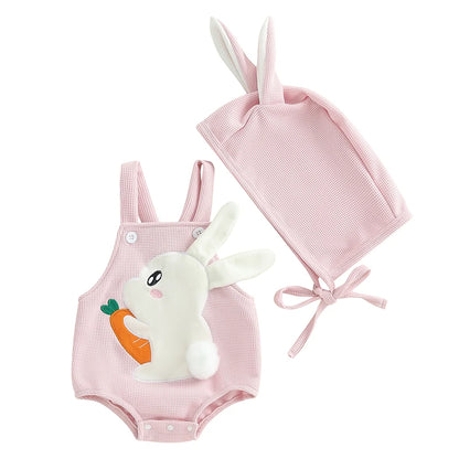 Neugeborenen Oster-Outfit – Baby Body mit Hasenstickerei & passender Mütze – 2-teiliges Set für Jungen & Mädchen