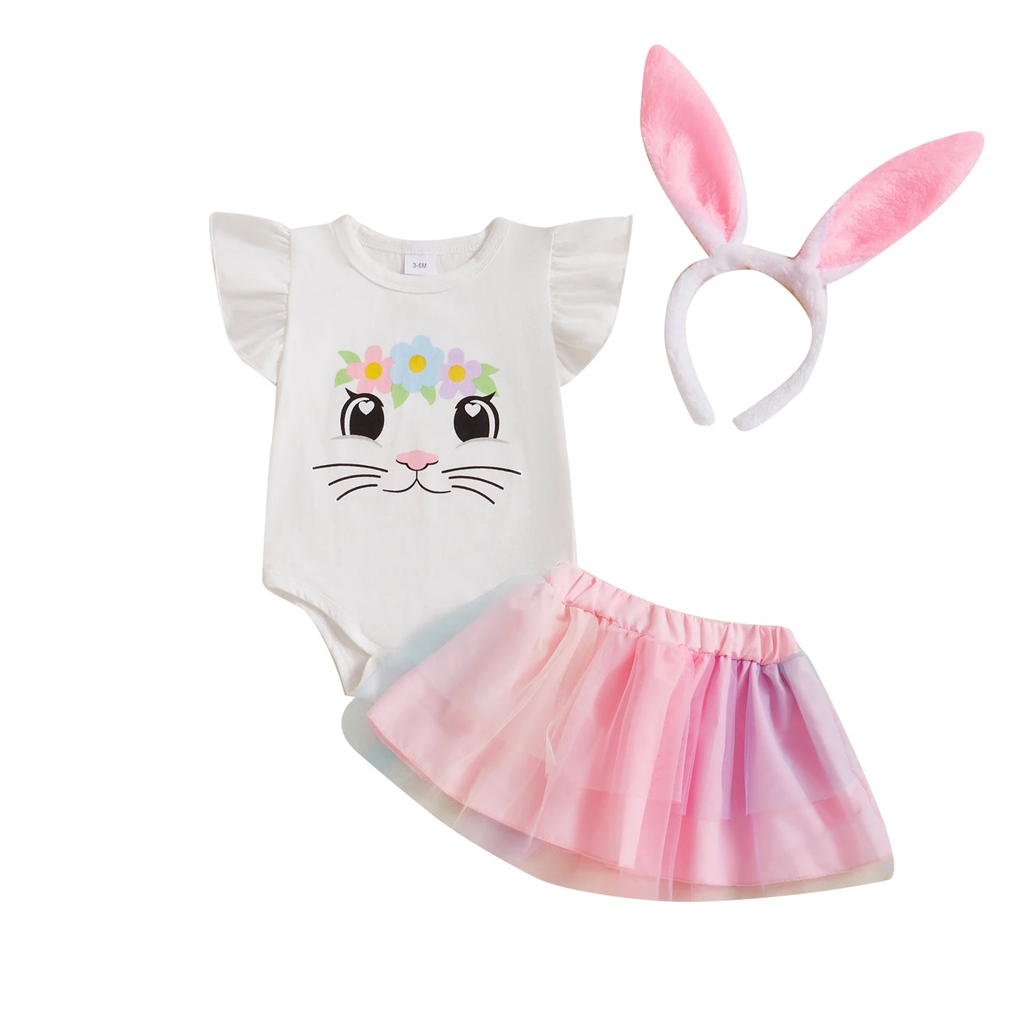 Süßes Baby-Osteroutfit für Mädchen – 3-teilig: Häschen-Body mit Tüllrock & Haarband mit Ohren (0–18 Monate)