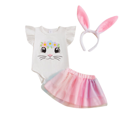 Süßes Baby-Osteroutfit für Mädchen – 3-teilig: Häschen-Body mit Tüllrock & Haarband mit Ohren (0–18 Monate)