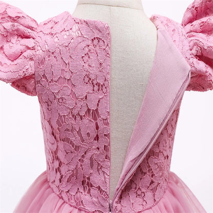 Vintage Prinzessinnenkleid mit Spitze & Stickerei – Luxuriöses Partykleid für Mädchen mit Rüschen & Goldakzenten (1–5 Jahre)