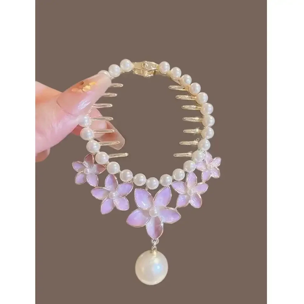 Elegante Haarkralle mit Blumen-Quaste – Schmetterling, Strass & Perlen – Haarclip für Damen | Dutt- & Zopfhalter Accessoire