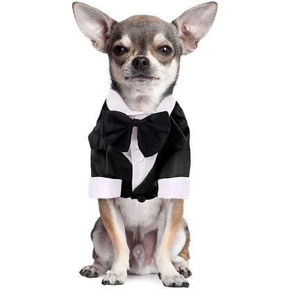 Eleganter Hunde-Smoking – Hochzeitsanzug für Hunde mit Fliege & Hemd – Festliches Outfit für Hunde & Katzen